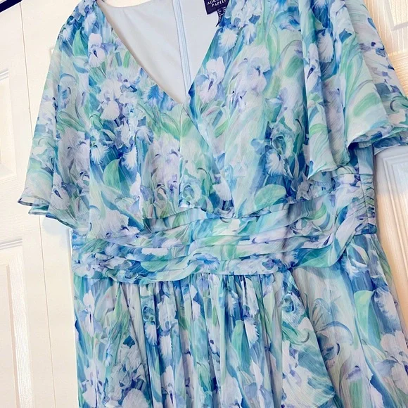 Adrianna Papell Blue and Green Floral Maxi Dress 14W - Picture 3 of 11